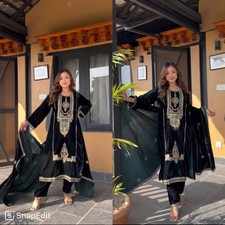 Pakistani Velvet Suit Heavy Embroidered 3Pc Dress Wedding Party Wear Outfit
