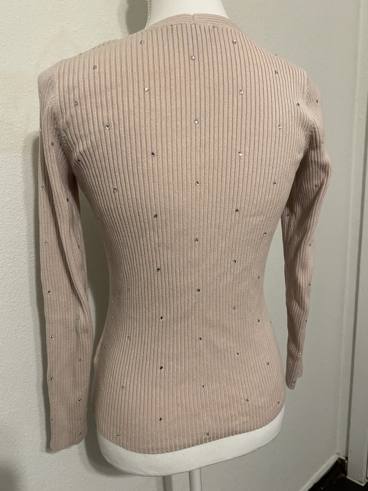 Express Ribbed Knit Rhinestone Pullover Sweater V… - image 5