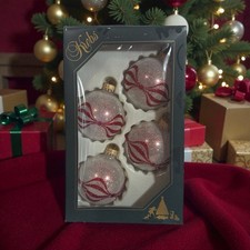 Navidad Por Krebs Vidrio Brillo Nieve Adornos Caja De Cuatro Nuevo Hecho En EE. UU.