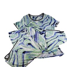 Secret Treasures Womens Pajama Set Top Pants Sleepwear L Blue Green Tie Dye