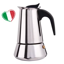 Italian Stovetop Moka Pot Espresso Maker, 4-Cup, 7oz,  Stainless Steel, Silver