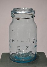 Antique Vintage "Atlas E-Z Seal" Quart Canning/Fruit Jar Aqua Blue Bubbly Wavy