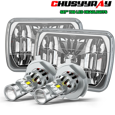2PCS H4 7x6 5x7inch LED Headlight High-Low Beam For Jeep Cherokee XJ YJ Chevy