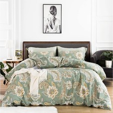 Cotton Duvet Cover Set Floral Bedding Soft Breathable Zipper Closure 3 Pieces US