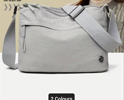 Grey Nylon Crossbody Shoulder Bag Zip Closure Multi Zip Pockets Adjustable Strap