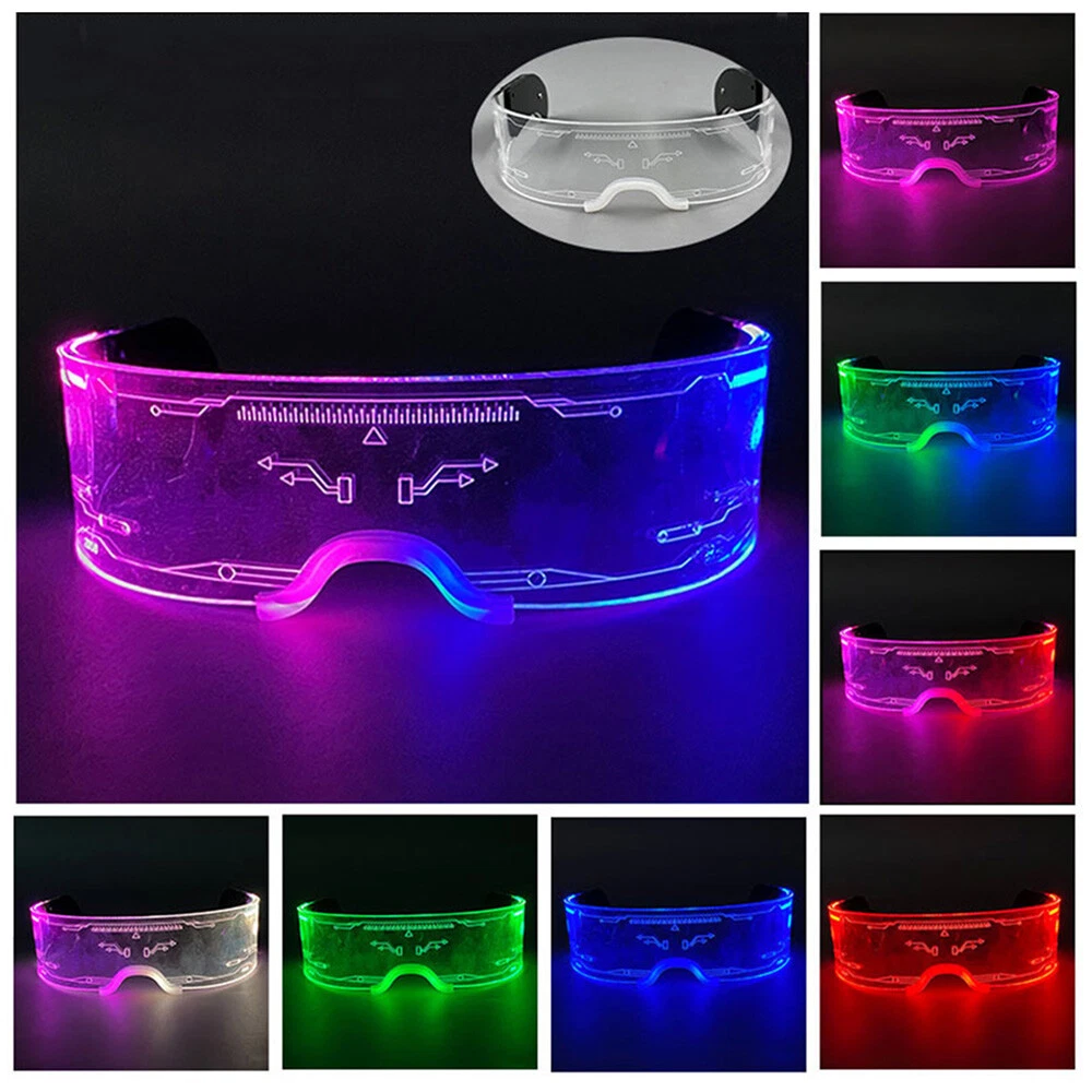7 Color LED Clear Lenses Flashing Light Up Visor Glasses Goggles