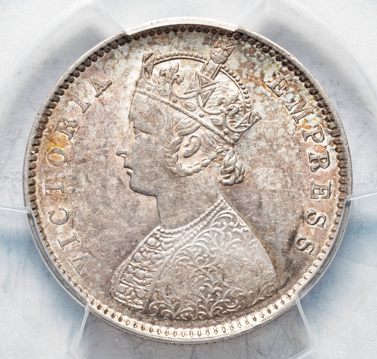 1899, India, Queen Rare Silver 1/2 Rupee Inverted