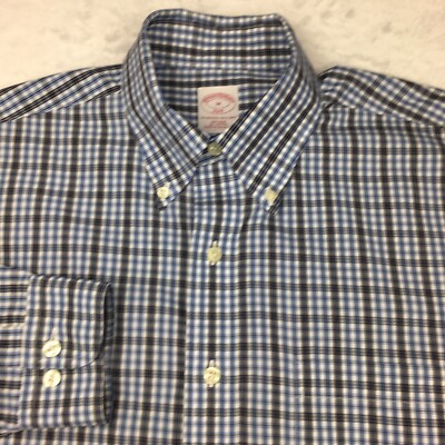 Brooks Brothers Dress Shirt Mens Medium Blue Plaid 346 Non Iron