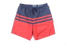 CLUB ROOM STRIPED NAVY BLUE RED MEDIUM 7" QUICK DRY SWIM TRUNKS SHORTS MENS NEW