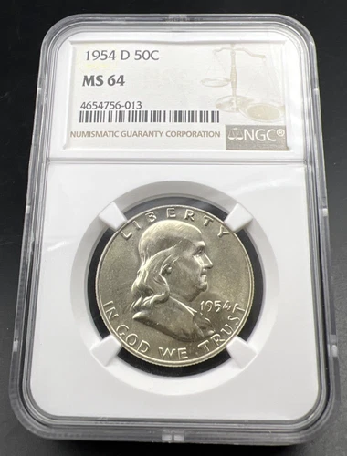 1954 D 50c Franklin 90% Silver Half Dollar Coin NGC MS64 Choice BU Certified