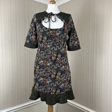 Next Celia Birtwell Black Floral Tea Dress Size 10 Petite Keyhole Cut 0ut