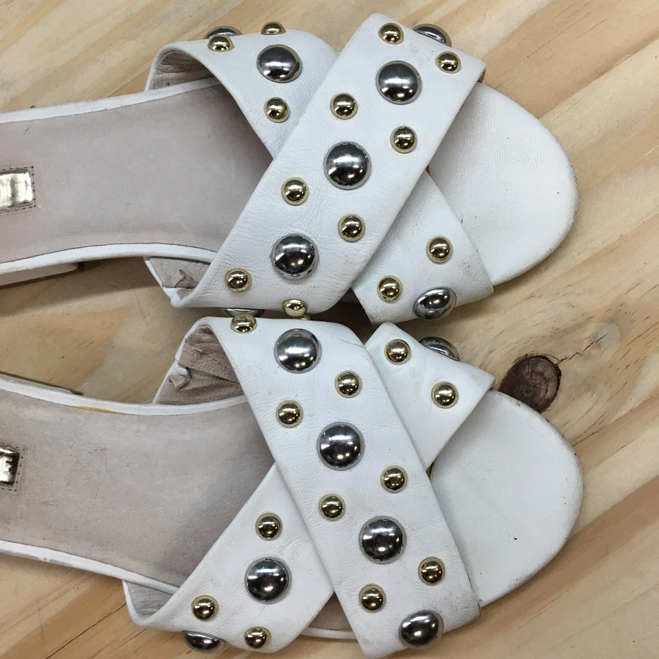 Kenneth Cole Sandals Womens 7M Verna Slip On Slides White Leather Studded Casual - Image 4 of 4