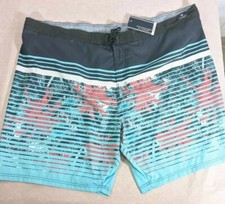 ROUNDTREEE  YORKE BIG MAN Big Men's Gray W/ Stripes/Palms Swim Short sz 4XB NWT