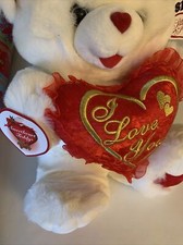 Teddy Bear Plush   I Love You   SweetHeart Teddy Dan Dee White 2001 - With Tags
