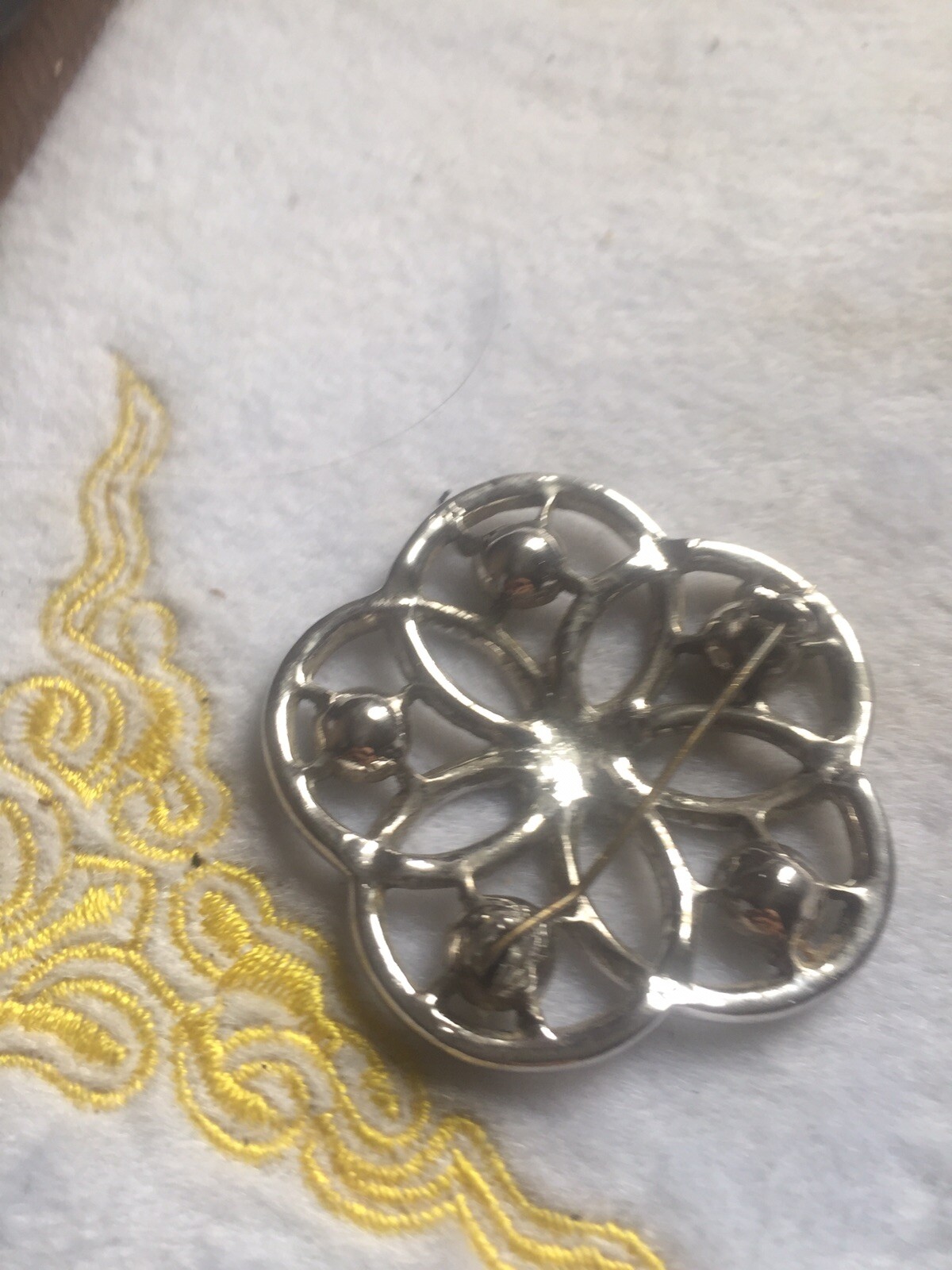 White Metal And Crystal Interlocking Circles Broo… - image 3