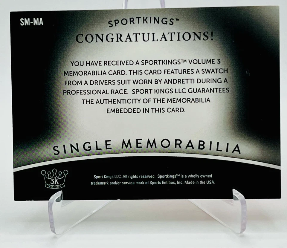 F1 FORMULA 1 WORLD CHAMPION MARIO ANDRETTI signed vintage RELIC trading card 2. - Image 2 of 3