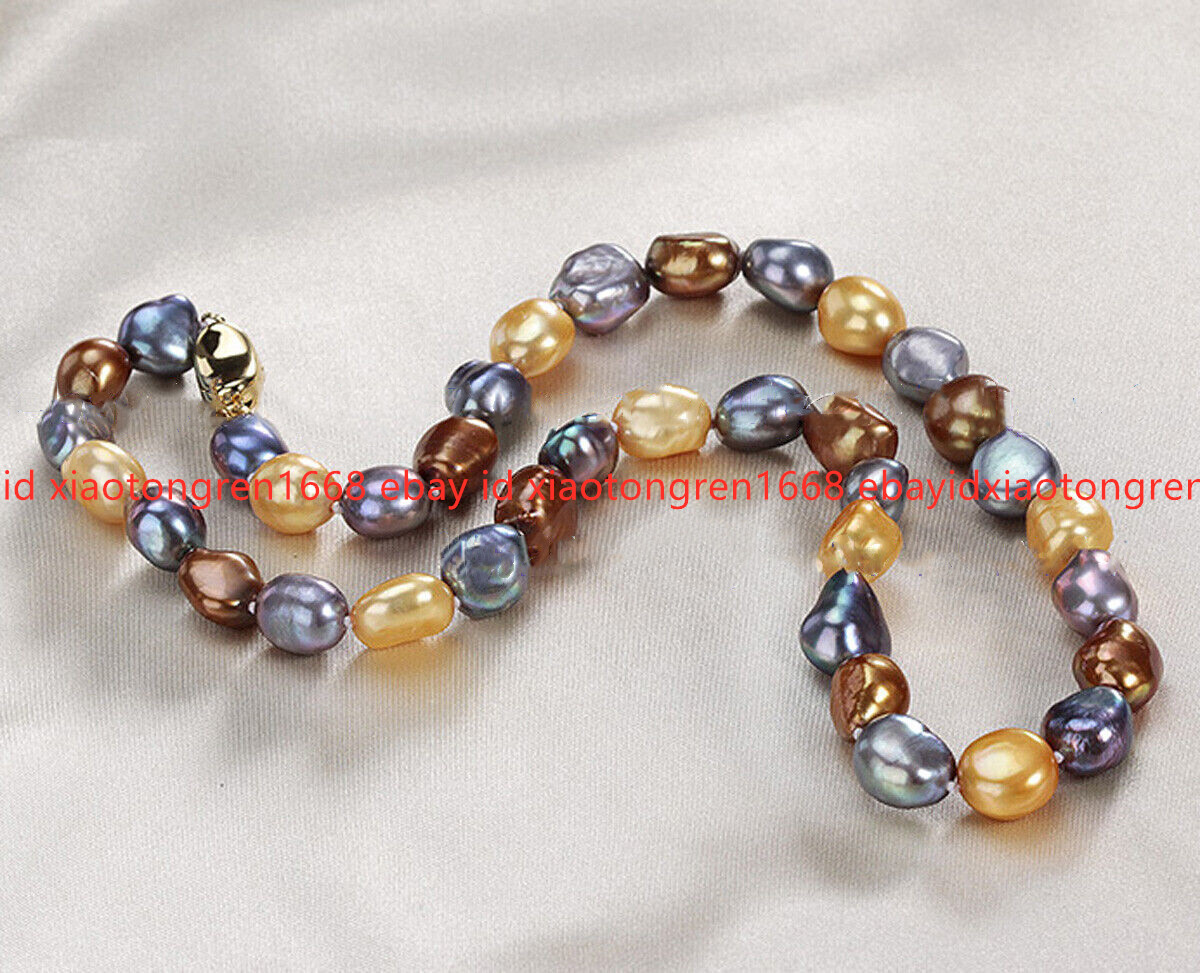Set Reale Collana 18" E Bracciale 7.5" Con Perle D'Acqua Dolce Nere Naturali 8-9mm