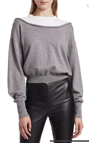 Felpa pullover Alexander Wang bistrato ritagliata manica lunga vendita al dettaglio $365 - Foto 3 di 5