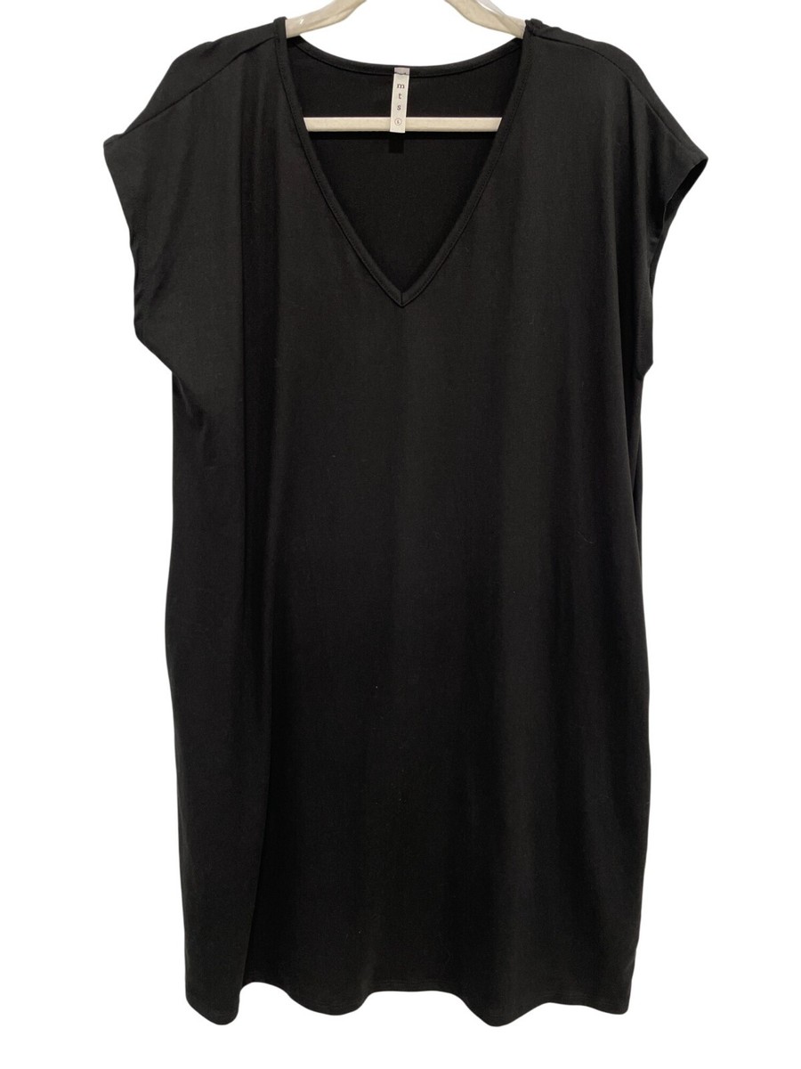 MTS Cap Sleeve V Neck T Shirt Dress Women Large Black Polyester Blend  Minimalist
