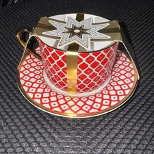 Russian Imperial Porcelain Scarlet Tea Cup and Saucer New In Box (07)