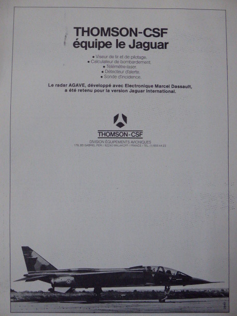 11/1976 PUB THOMSON-CSF AVIONIQUE SEPECAT JAGUAR RADAR DASSAULT AGAVE  FRENCH AD | eBay