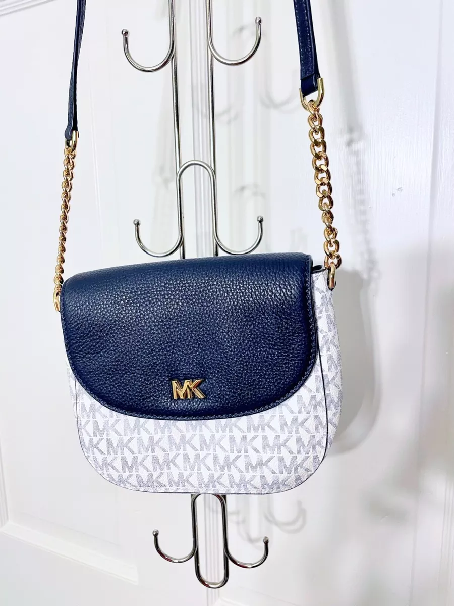 Michael Kors Signature White and Navy Blue PVC Flap Half Dome