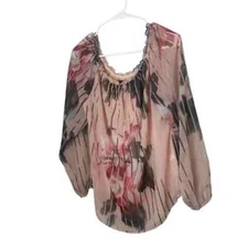 White House Black Market Pink Floral Sheer Overlay Blouse Size Medium