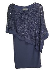R M Richards Poncho Dress 37" Sequin Lace Navy Mother of Bride or Groom