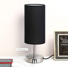 Bedside Lamp with USB Port - Touch Control Table Lamp for Bedroom Wood 3 Way Dim