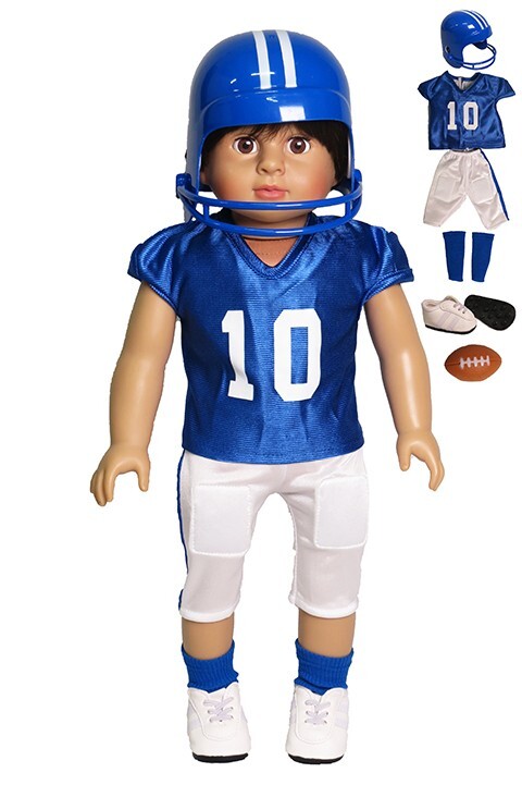 18" Football Ensemble Blue Helmet Football Fit Ag & Boy Doll