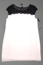 Express Lace Yoke Color Block Shift Dress L White Gray Mini NEW *no belt
