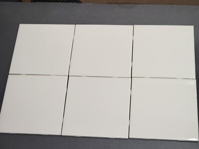 Lot of 6 AMERICAN OLEAN 6'' x 6'' Ceramic Tiles - Glossy White Biscuit NOS
