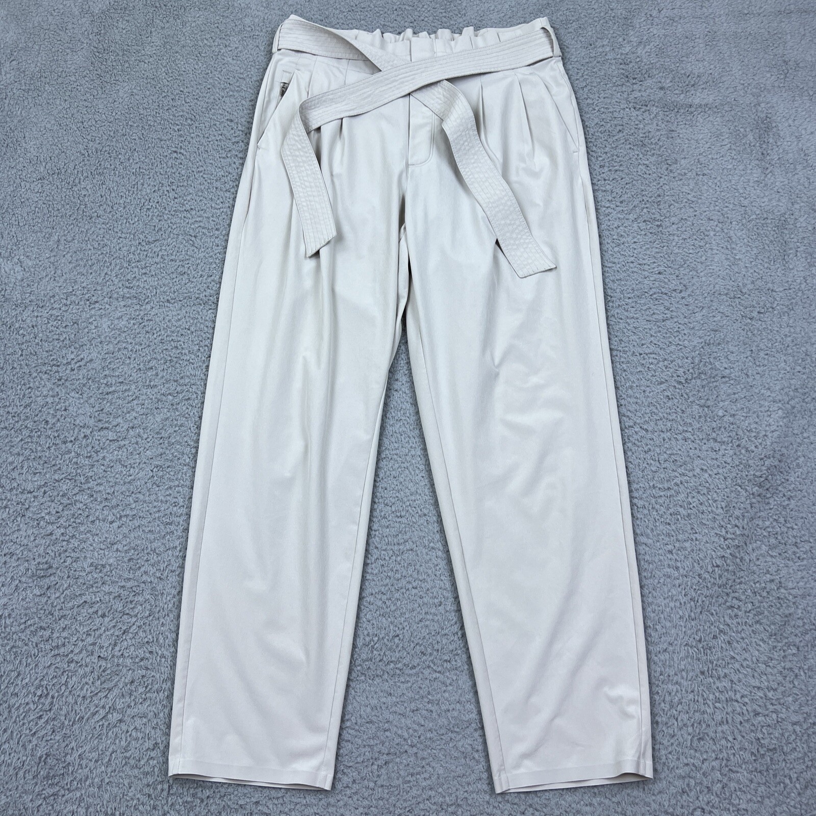 Athleta Skyline Pant II Sz 10 Beige Paperbag Waist Lightweight Belt Comfy