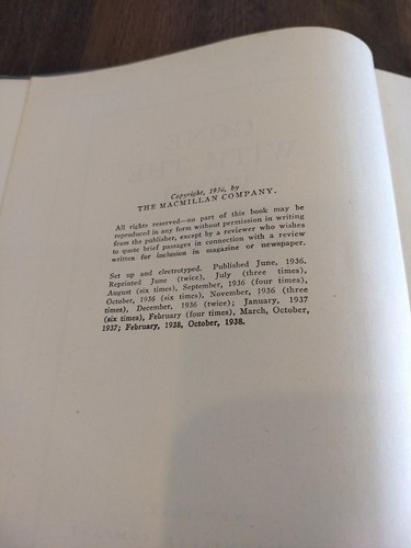 Vintage Gone With The Wind October 1938 Margaret Mitchell Hardcover Macmillan - Picture 7 of 8