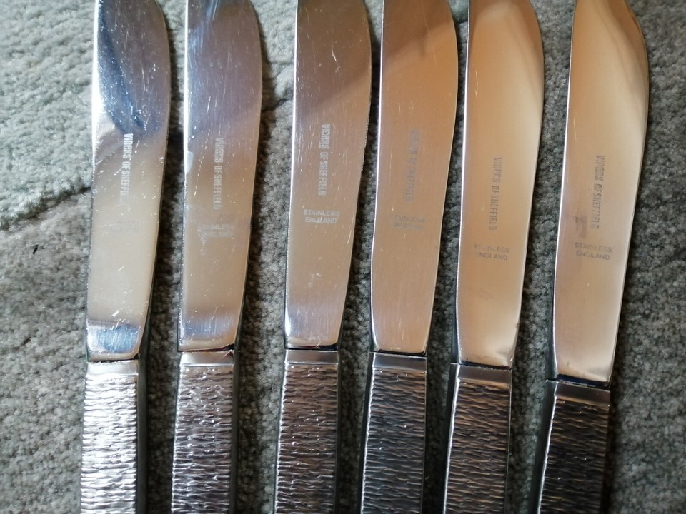 Set of 6 Vintage Viners Studio Dinner Knives Stainless Steel Cutlery 22