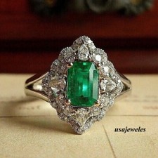 2.40CT Emerald Cut Genuine Emerald Engagement Jewelry Ring 14K White Gold Over