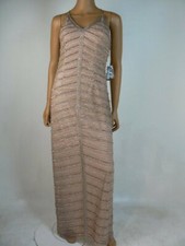 $329 Adrianna Papell Blush Pink Vneck Sequin Beaded Sheath Formal Gown NWT A214