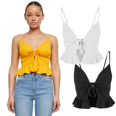 Urban Classics Haut Ruffle Piqué Waffle Élégant Bandeau Neuf - Photo 1/4