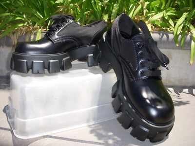 Prada Monolith Brushed Rois Leather/ReNylon Derbys Men's UK5.5