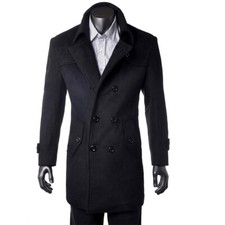 Custom Made Black Trench Coat Men, Double Breasted Winter Overcoat Men Long Coat
