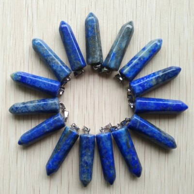 Natural Lapis Lazuli Hexagonal Healing Pointed Reiki Chakra Pendants Bead 12pcs