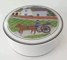 Vintage Villeroy & Boch Design Naif Luxembourg Porcelain Horse Man Pulling Cart 