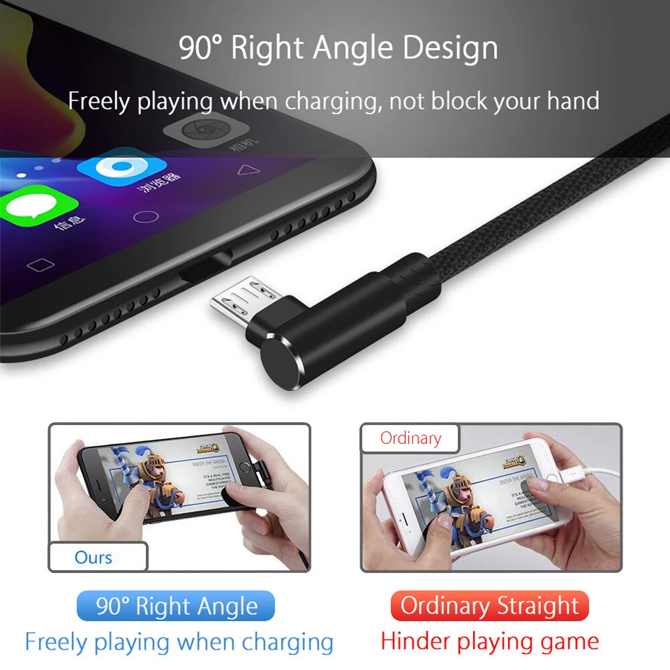 90 Degree Micro USB FAST Charger Charging Data Snyc Cable For Samsung S7 Huawei - Image 3 of 4