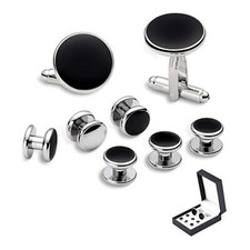 8pcs Tuxedo Shirts Studs and Cufflinks Set for Men Black