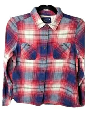 American Eagle Girls Red/ Blue & Gray Flannel Shirt  Cotton Long Sleeve 12 Large