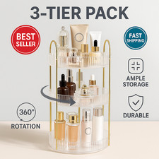 Rotating Makeup Organizer for Vanity, 3 Tier Perfume Skincare Organizers and Sto
