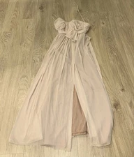 Watters & Watters Spaghetti Strap Beige Gown Size 4 Polyester Dress Broken Strap