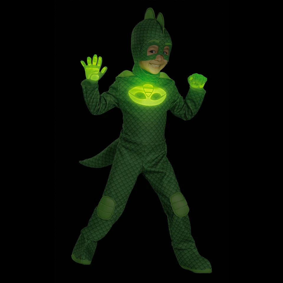 Disfraz PJ Masks Gekko Mediano 3T 4T Brilla en la Oscuridad Auténtico Conjunto Foto 4 de 4
