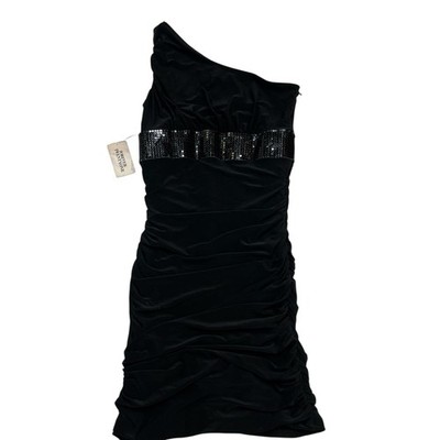 Vintage Forever 21 Y2K Dress S Black One Shoulder Babydoll Mini Sequin  Ruched | eBay