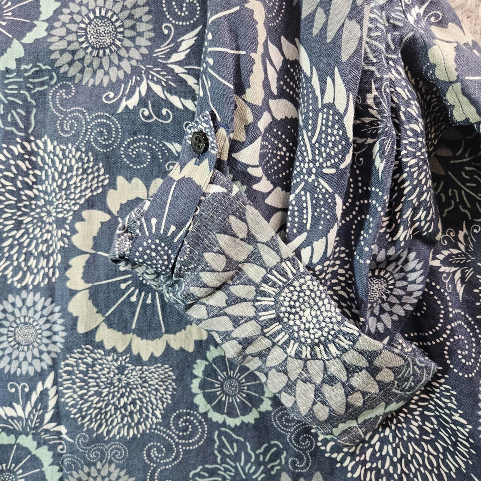 $99 NEW Perry Ellis 100% Linen Shirt Men 4X Button Geometric Floral Blue White - Image 4 of 4